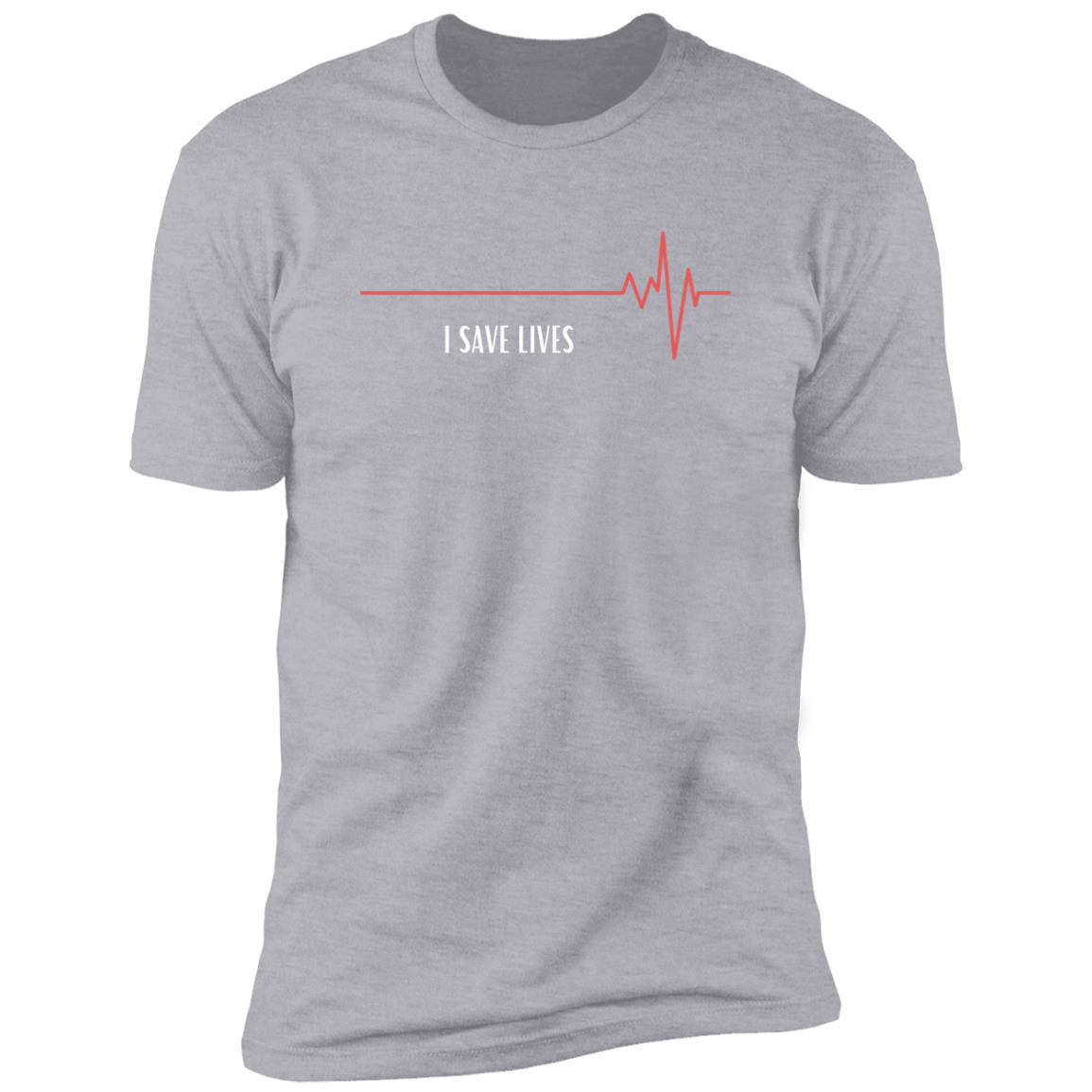 Black and White ECG Line Typographic Save Lives Professional T-Shirt (1) Z61x Premium Short Sleeve Tee (Closeout)