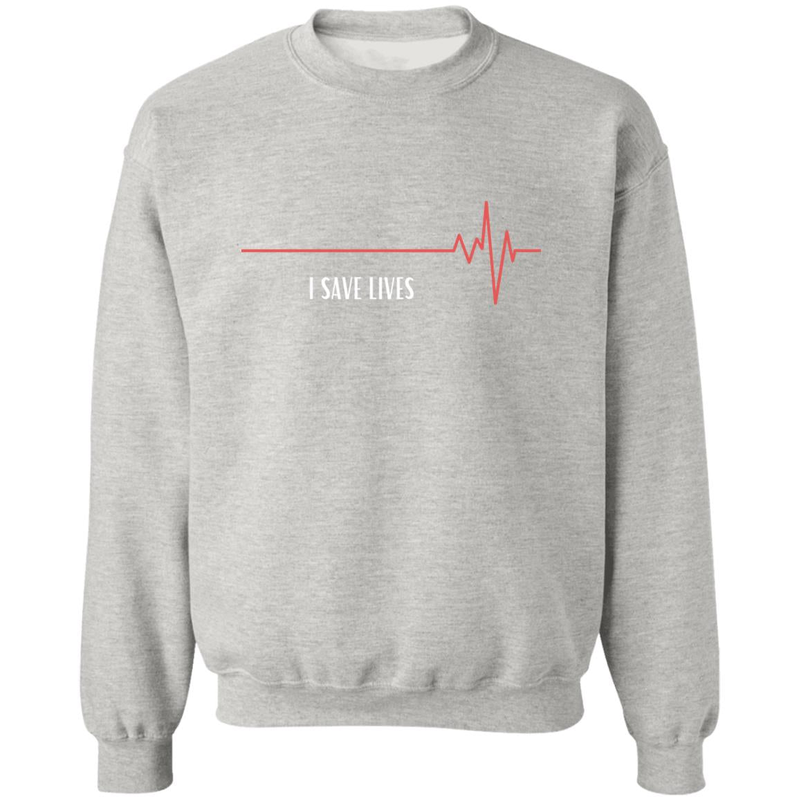 Black and White ECG Line Typographic Save Lives Professional T-Shirt (1) Z65x Pullover Crewneck Sweatshirt 8 oz (Closeout)