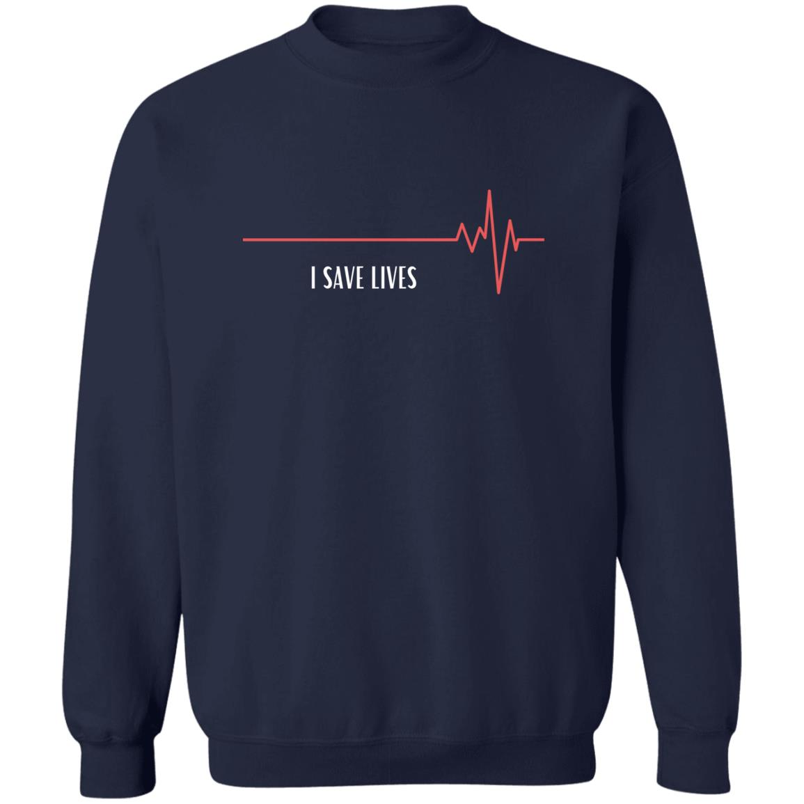 Black and White ECG Line Typographic Save Lives Professional T-Shirt (1) Z65x Pullover Crewneck Sweatshirt 8 oz (Closeout)