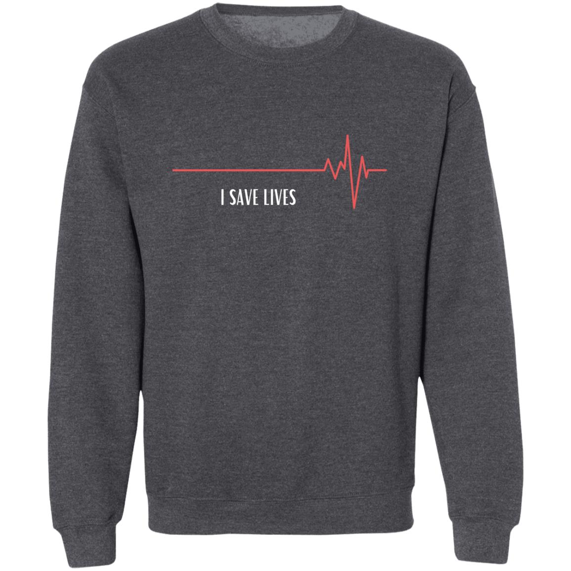 Black and White ECG Line Typographic Save Lives Professional T-Shirt (1) Z65x Pullover Crewneck Sweatshirt 8 oz (Closeout)