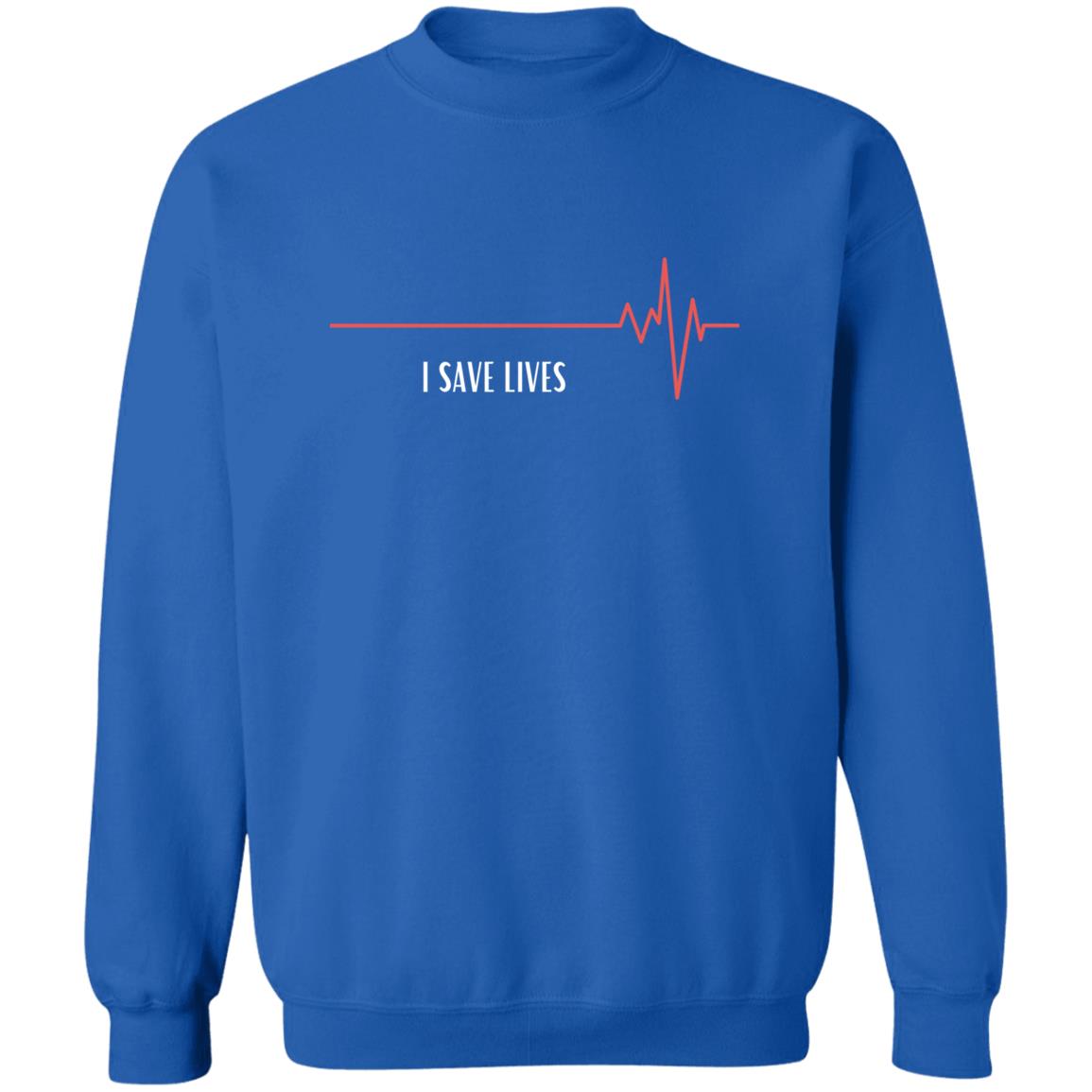 Black and White ECG Line Typographic Save Lives Professional T-Shirt (1) Z65x Pullover Crewneck Sweatshirt 8 oz (Closeout)